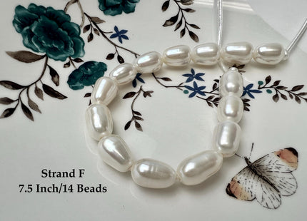 9-10x12-15 mm AAAA Half Strand Large Hole Natural White Extra Shiny Long Rice/Oval Freshwater Pearl Beads #P3752