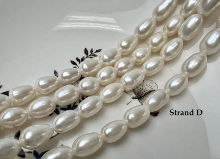 9-10x12-15 mm AAAA Half Strand Large Hole Natural White Extra Shiny Long Rice/Oval Freshwater Pearl Beads #P3752