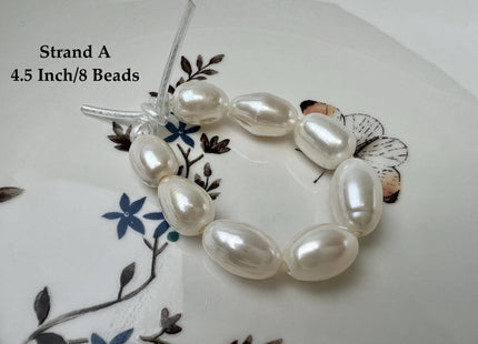 9-10x12-15 mm AAAA Half Strand Large Hole Natural White Extra Shiny Long Rice/Oval Freshwater Pearl Beads #P3752