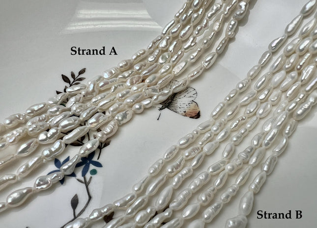 4-5x8-10 mm AA Natural White Long Keshi Nugget Freshwater Pearl Beads #P3753
