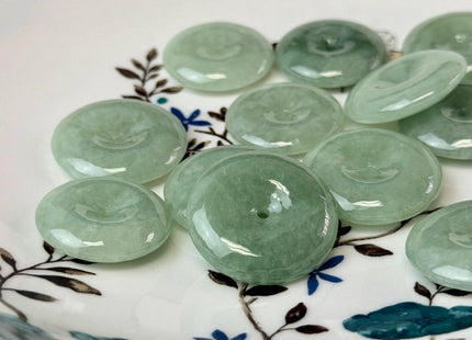 One Piece 22-26 mm Smooth Round Donut Ring Shape Natural Burmese Green Jade Pendant Beads #4922