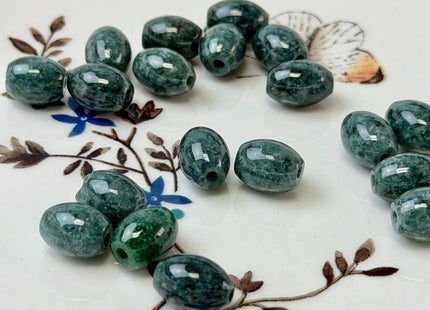 Two Pieces 7.5x10 mm Natural Color Large Hole Smooth Barrel Shape Burmese Jade Beads 1.5mm Hole #4924