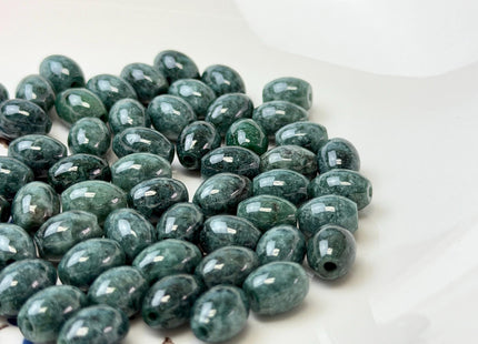Two Pieces 7.5x10 mm Natural Color Large Hole Smooth Barrel Shape Burmese Jade Beads 1.5mm Hole #4924