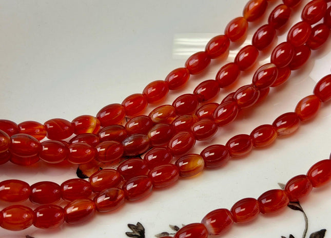 6x8-9 mm Large Barrel Shape Smooth Orange Red Carnelian Gemstone Loose Beads 14.5 Inches Strand 42 Beads #4927