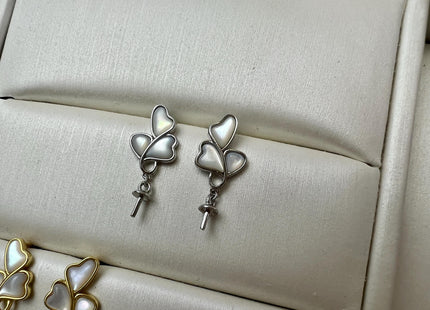 One Pair 925 Sterling Silver/Gold Earring Studs Setting W/Mother Of Pearl For Half Drilled Pearls #10415