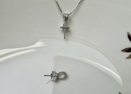 One Piece .925 Sterling Silver/Gold Pendant Setting Findings For Half Drilled Pearl #10416
