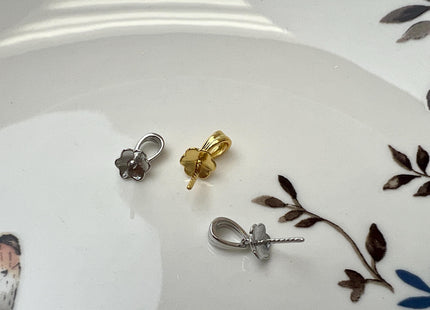 One Piece .925 Sterling Silver/Gold Pendant Setting Findings For Half Drilled Pearl #10416