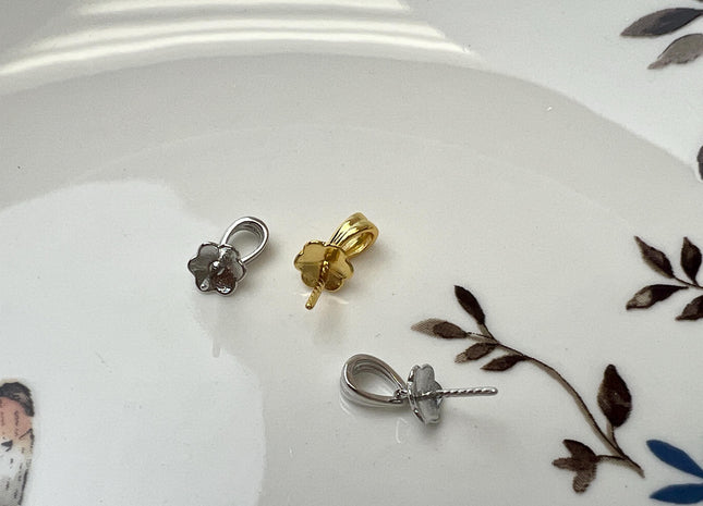 One Piece .925 Sterling Silver/Gold Pendant Setting Findings For Half Drilled Pearl #10416