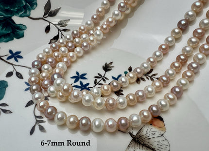 6 mm 7 mm Natural White/ Pink/ Peach Multi Color Freshwater Round Or Potato Pearls Genuine High Luster Freshwater Semi Round Pearls #1429