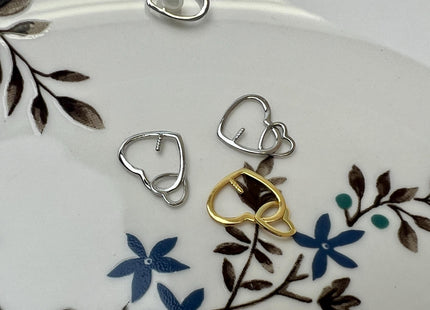 One Piece 925 Sterling Silver/Gold Pendant Setting Double Heart Finding For Half Drilled Pearl #10418