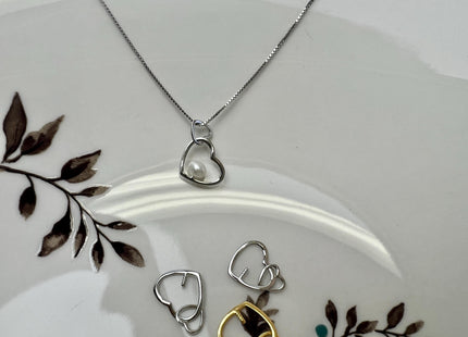 One Piece 925 Sterling Silver/Gold Pendant Setting Double Heart Finding For Half Drilled Pearl #10418