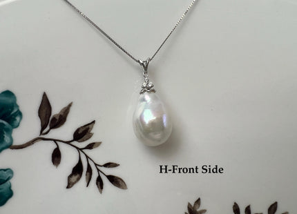 One-Of-A-Kind Rare Natural White Pink Baroque/Edison Pearl With .925 Sterling Silver/Gold Pendant #PD0018