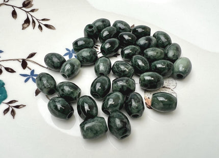 Two Pieces 9x11 mm Natural Color Large Hole Smooth Barrel Shape Burmese Jade Beads 3.0mm Hole #4864