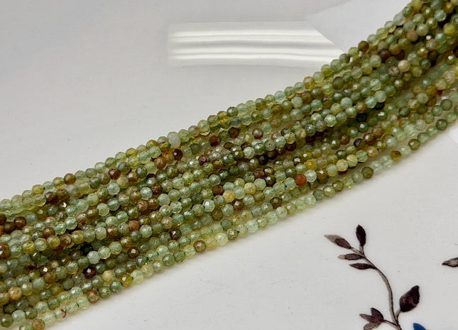 2mm AAA Natural Faceted Round Green Garnet Gemstone Beads 15.5 inches Strand #4935