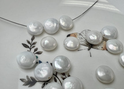 11-12mm AA Natural Pale White Coin Large Hole Freshwater Pearl Beads Hole Size 1.0mm #P3758