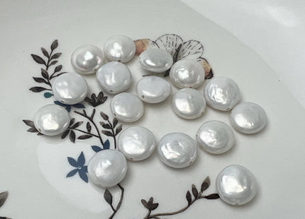 11-12mm AA Natural Pale White Coin Large Hole Freshwater Pearl Beads Hole Size 1.0mm #P3758