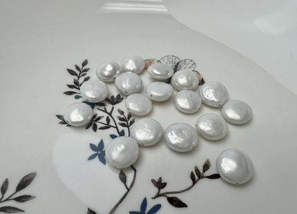 11-12mm AA Natural Pale White Coin Large Hole Freshwater Pearl Beads Hole Size 1.0mm #P3758