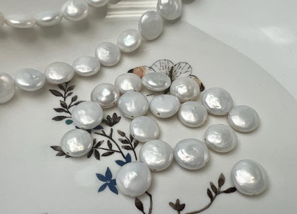 11-12mm AA Natural Pale White Coin Large Hole Freshwater Pearl Beads Hole Size 1.0mm #P3758