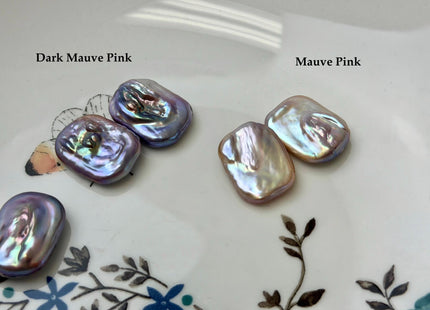 ONE Pair AAAAA 15x20 mm Natural Mauve Pink High Luster Half Drilled Matching Rectangle Coin Pearl For Earring Pendant Iridescent Color#P1213