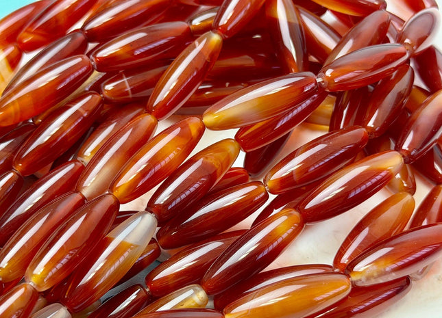 10x30 mm Large Barrel Shape Smooth Orange Red Carnelian Gemstone Loose Beads 15 Inches Strand 13 Beads #4941