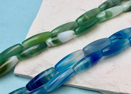 10x30 mm Large Barrel Shape Smooth Green Blue Agate Gemstone Loose Beads 15 Inches Strand 13 Beads #4942