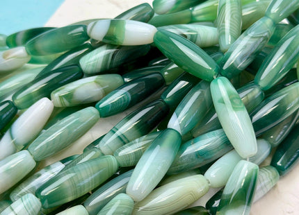 10x30 mm Large Barrel Shape Smooth Green Blue Agate Gemstone Loose Beads 15 Inches Strand 13 Beads #4942