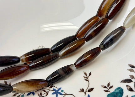 10x30 mm Large Barrel Shape Smooth Coffee Wave Agate Gemstone Loose Beads 15 Inches Strand 13 Beads #4943