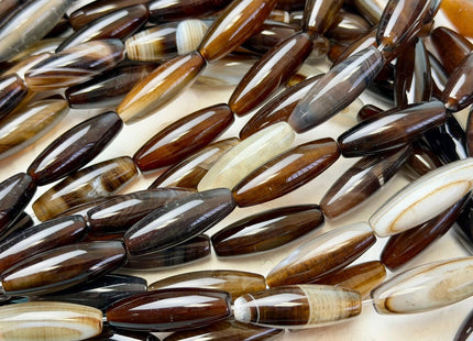 10x30 mm Large Barrel Shape Smooth Coffee Wave Agate Gemstone Loose Beads 15 Inches Strand 13 Beads #4943