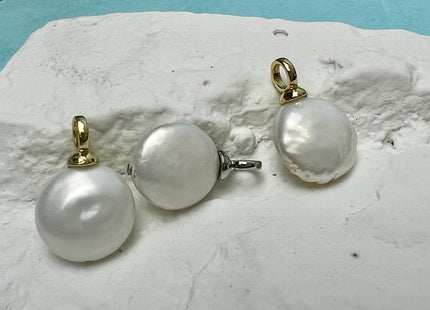 Freshwater White Coin Pearl Charm for Necklace Minimalist Silver/Gold Jewelry One Piece #CR0121