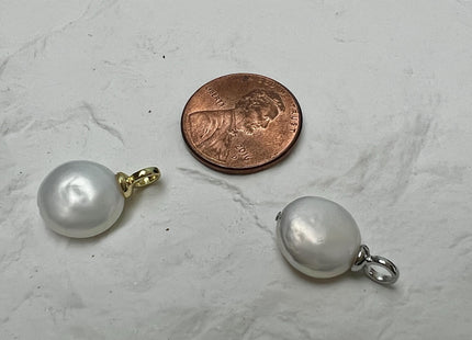 Freshwater White Coin Pearl Charm for Necklace Minimalist Silver/Gold Jewelry One Piece #CR0121
