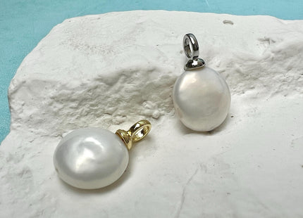 Freshwater White Coin Pearl Charm for Necklace Minimalist Silver/Gold Jewelry One Piece #CR0121