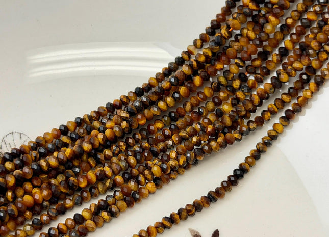 2x3mm AAA Natural Faceted Rondelle Tiger Eye Gemstone Beads 15 Inches Strand #4945
