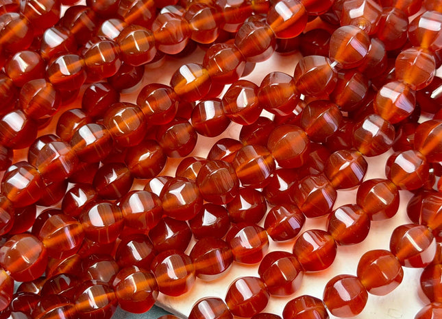 9.5x11 mm Large Faceted Pumpkin Orange Red Carnelian Gemstone Loose Beads 14.5 Inches Strand 38 Beads #4948