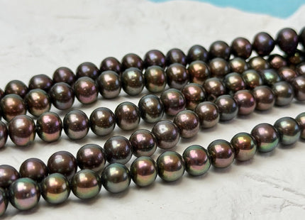 6.5-7 mm AAA Metallic Brown Peacock Off Round Potato Freshwater Pearl Beads #P3763