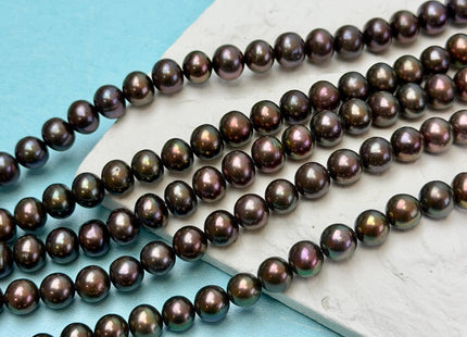 6.5-7 mm AAA Metallic Brown Peacock Off Round Potato Freshwater Pearl Beads #P3763
