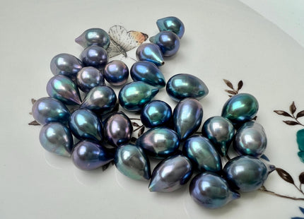 One Piece AAA 9.5-10x12-14 mm Top Quality High Luster TearDrop Half Drilled Freshwater Pearls Genuine Peacock Color Freshwater Pearls #1641