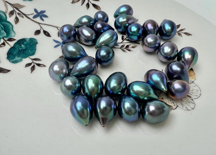 One Piece AAA 9.5-10x12-14 mm Top Quality High Luster TearDrop Half Drilled Freshwater Pearls Genuine Peacock Color Freshwater Pearls #1641