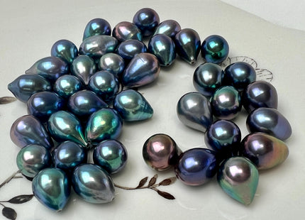 One Piece AAA 9.5-10x12-14 mm Top Quality High Luster TearDrop Half Drilled Freshwater Pearls Genuine Peacock Color Freshwater Pearls #1641