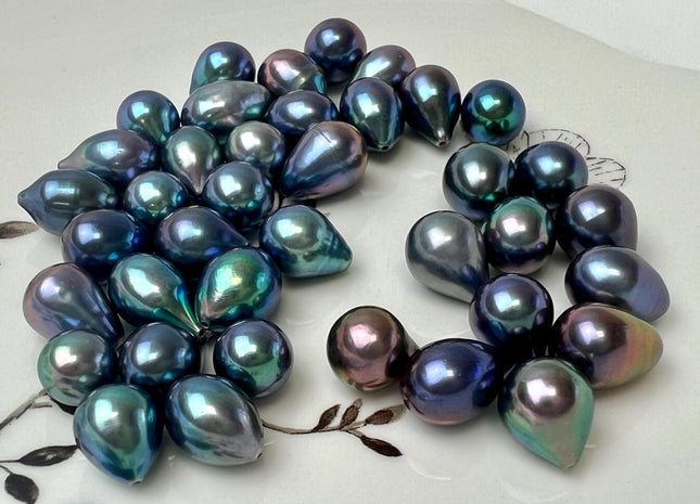 One Piece AAA 9.5-10x12-14 mm Top Quality High Luster TearDrop Half Drilled Freshwater Pearls Genuine Peacock Color Freshwater Pearls #1641