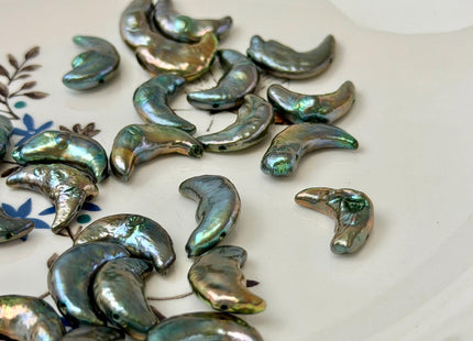 10-11x17-20mm AA Golden Olive Green Crescent Moon Coin Freshwater Pearls High Luster Unique Cultured Freshwater Coin Pearl Beads #P3764
