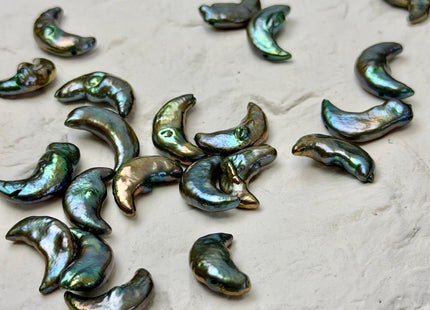 10-11x17-20mm AA Golden Olive Green Crescent Moon Coin Freshwater Pearls High Luster Unique Cultured Freshwater Coin Pearl Beads #P3764