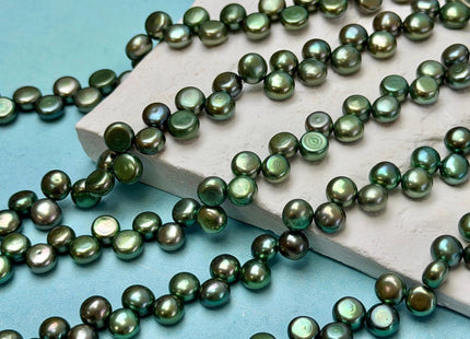 6.5-7 mm AAA Olive Green Round Button Freshwater Pearl Beads Top Drilled Button Freshwater Pearls #P3767