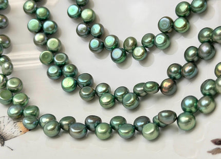 6.5-7 mm AAA Olive Green Round Button Freshwater Pearl Beads Top Drilled Button Freshwater Pearls #P3767
