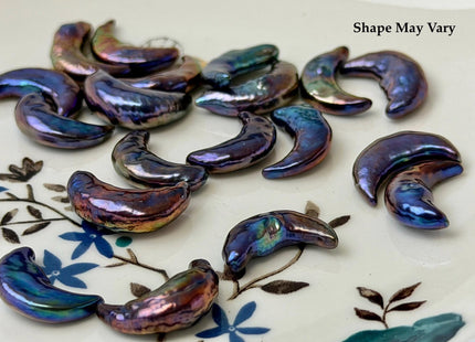 10-11x16-18mm AAA Blue Peacock Crescent Moon Coin Freshwater Pearls Half Drilled High Luster Unique Cultured Pearl Beads #P3768