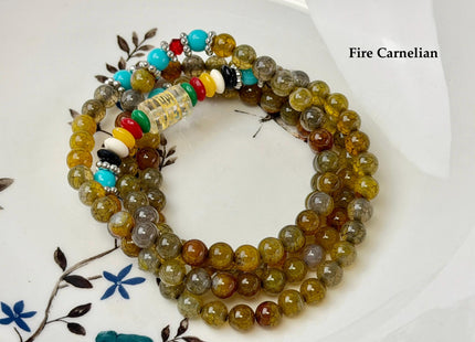 6mm Smooth Round Carnelian Jade Tiger Eye Amethyst Carnelian Gemstone Stacked Elastic Stretch Bracelet 29 Inches #4949