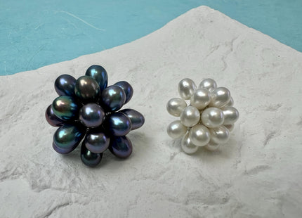 Genuine Natural White Freshwater Pearl Stud Earring .925 Sterling Silver Cluster Earring Posts Pearl Earrings Bridal Earrings #10047-A