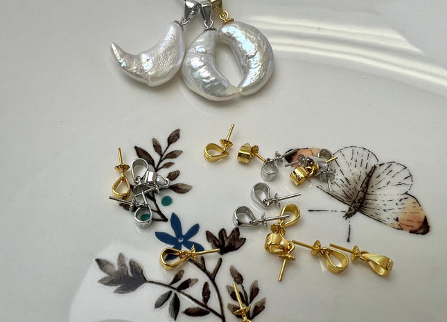 One Piece 925 Sterling Silver/Gold Pendant Setting Finding For Half Drilled Pearls #10408