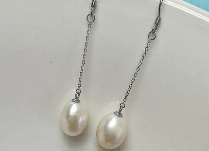 Natural White/ Peacock Edison Baroque Pearl Dangle Earring W/925 Sterling Silver #ER0007