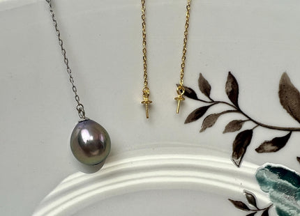 One Pair 925 Sterling Silver/Gold Dangle Earring Finding For Half Drilled Pearl #10410