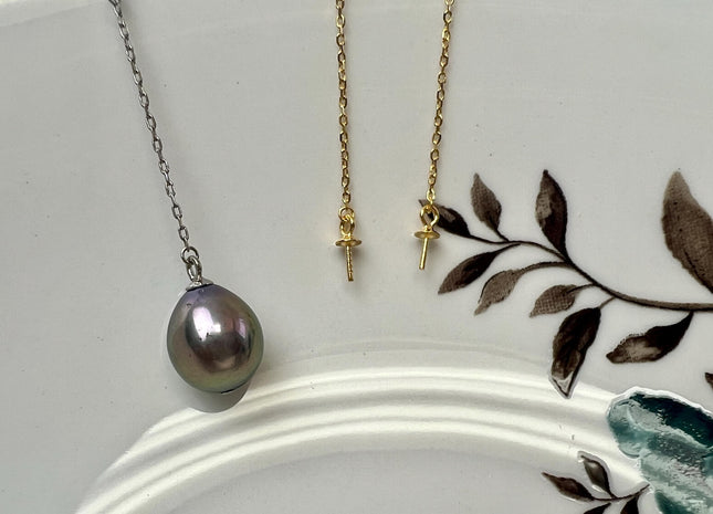 One Pair 925 Sterling Silver/Gold Dangle Earring Finding For Half Drilled Pearl #10410
